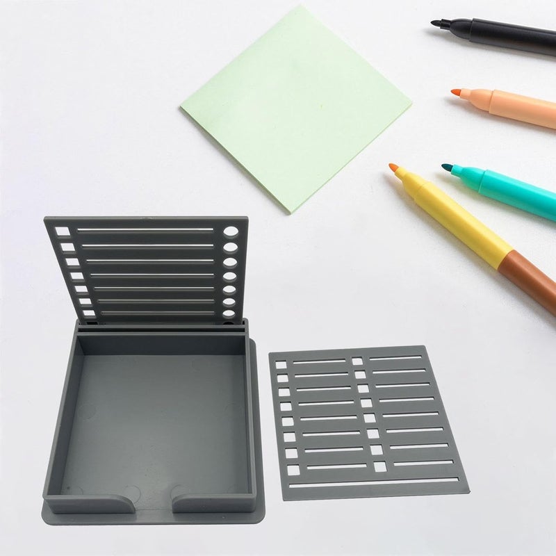 KiBcsLic Sticky Note Holder with Stencil, Sticky Note Dispenser, Note Pad Holder Note Template Organizer for Classroom, Home, Office, Grey - Image 3